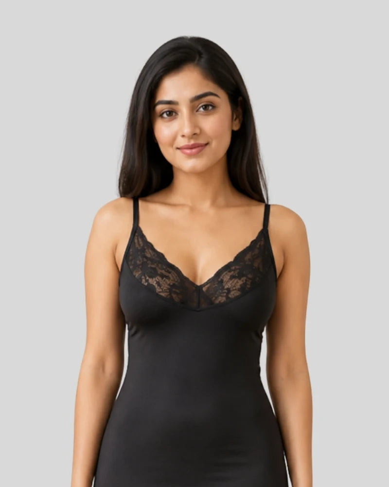 Black Lace-Trim Bodycon Slip Dress