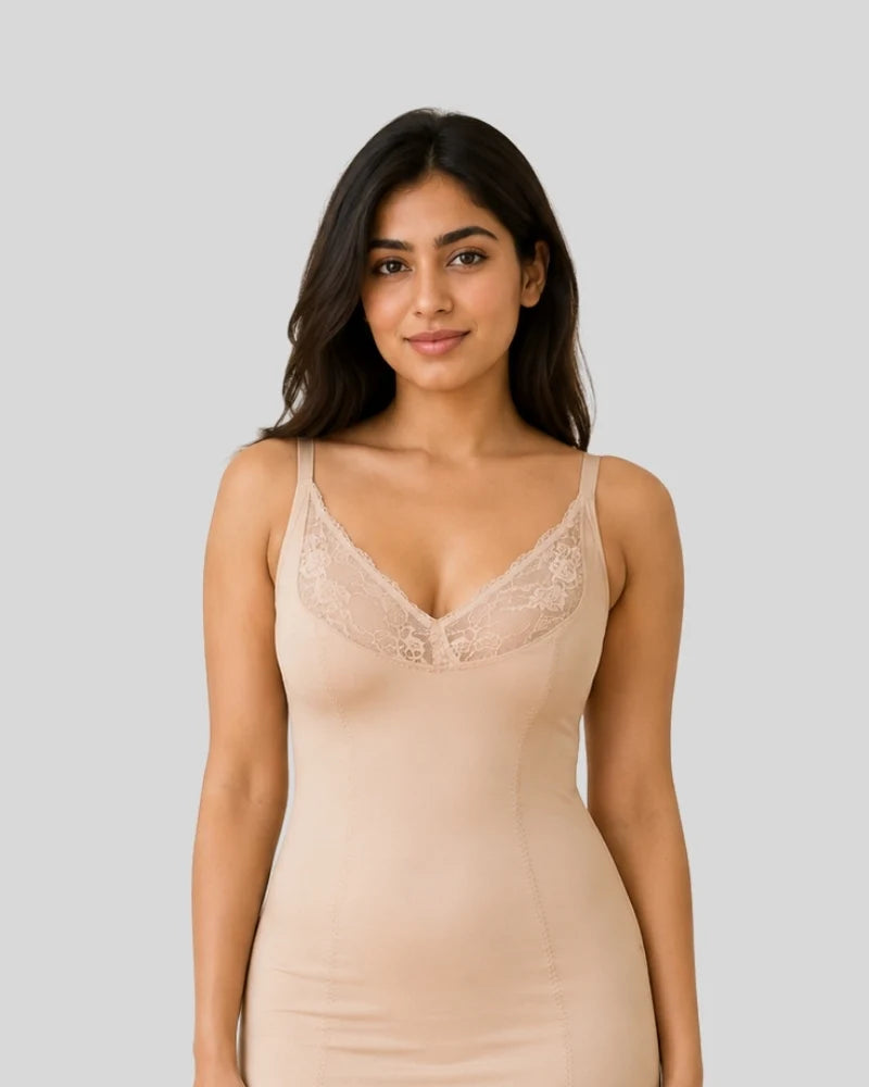Black Lace-Trim Bodycon Slip Dress