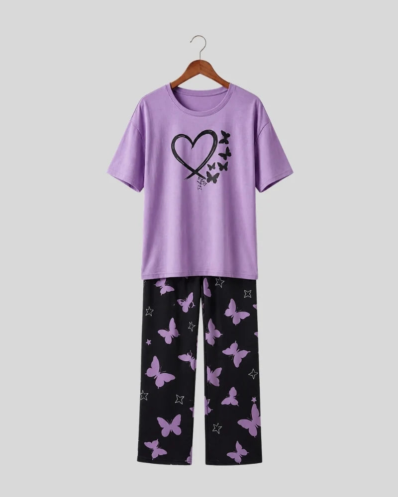Lavender Butterfly Heart Pajama Set