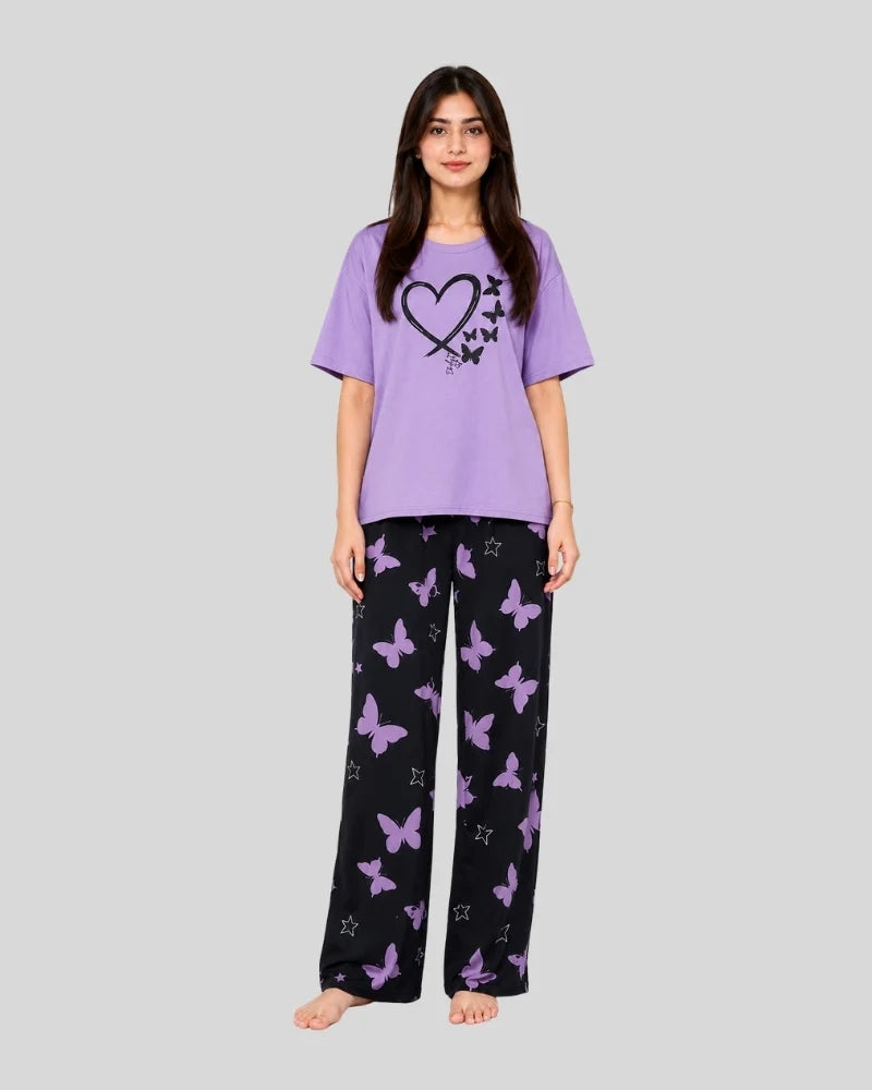 Lavender Butterfly Heart Pajama Set