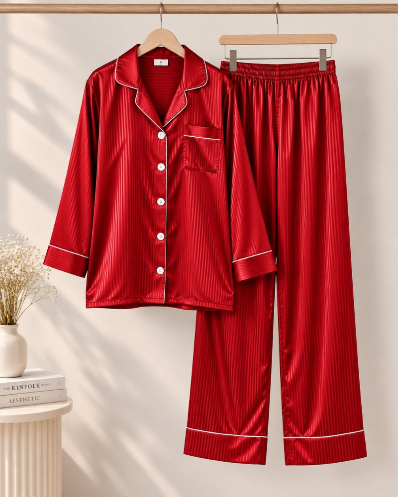 Striped Satin Notch-Collar Pyjama Set