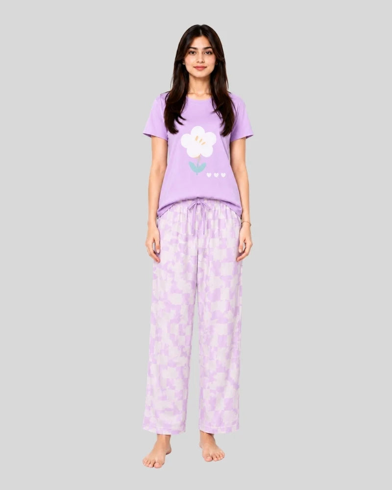 Flower Checkered Pajama Set