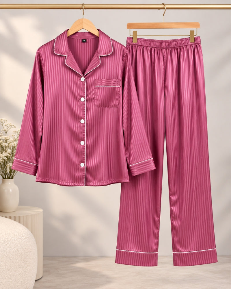 Striped Satin Notch-Collar Pyjama Set