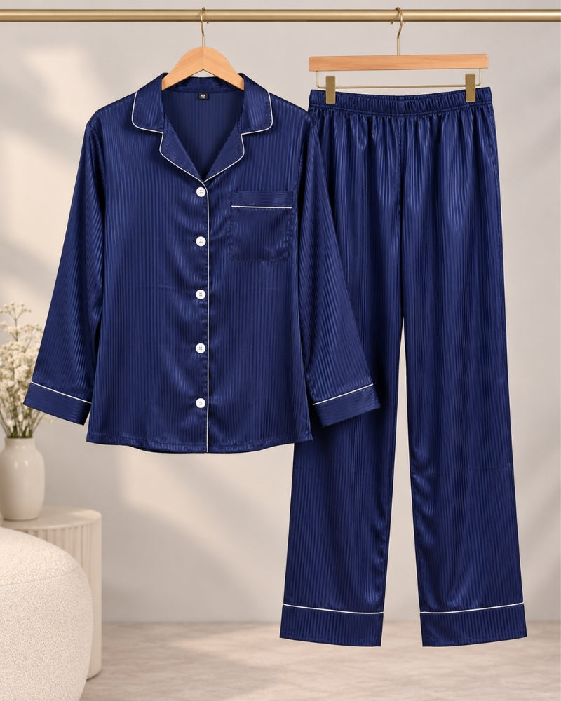 Striped Satin Notch-Collar Pyjama Set