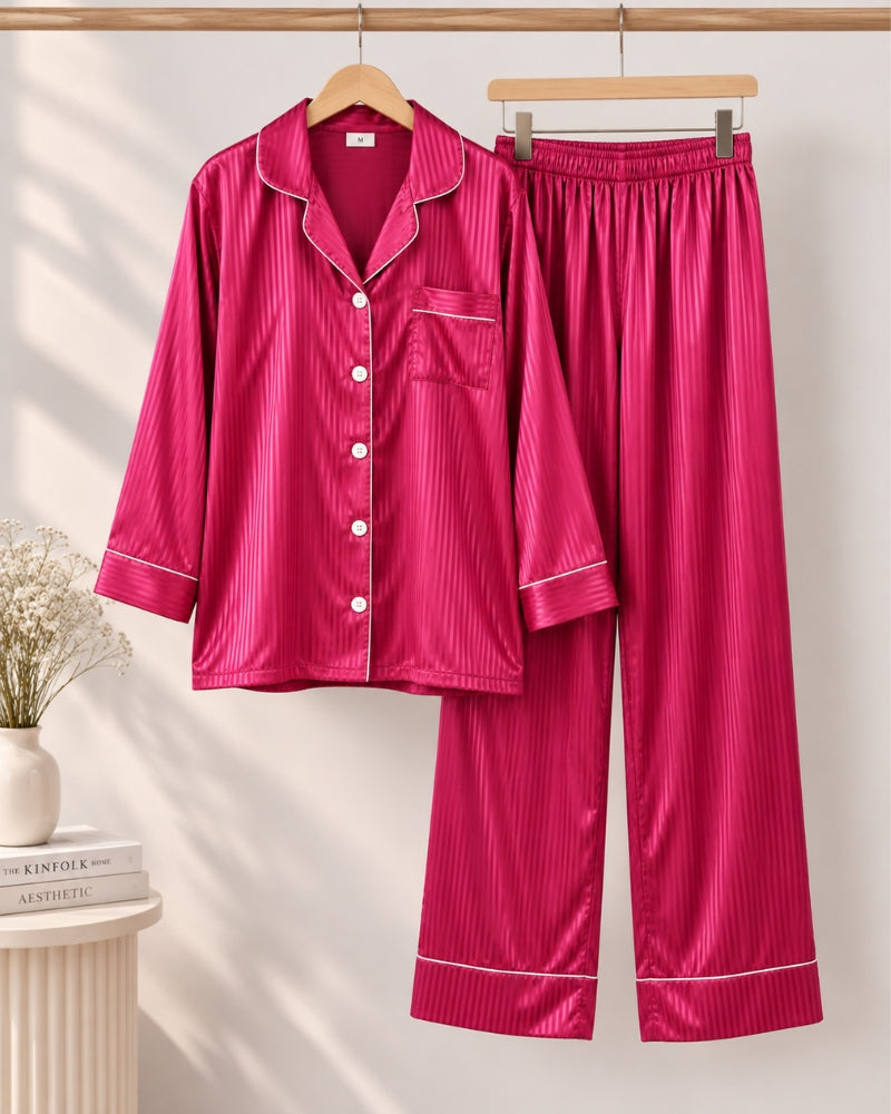 Striped Satin Notch-Collar Pyjama Set
