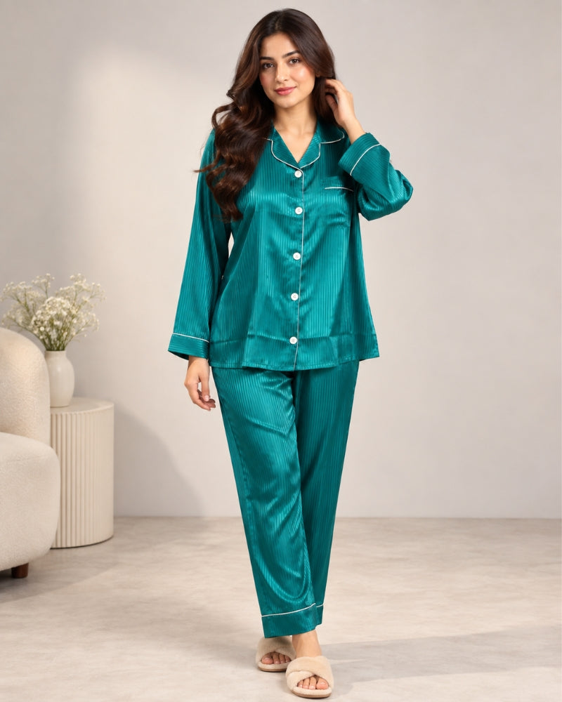 Striped Satin Notch-Collar Pyjama Set
