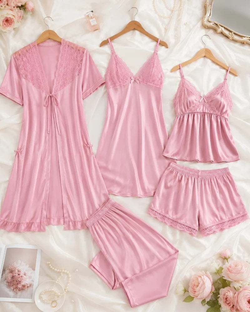 5-Piece Satin Lace Nightwear Set