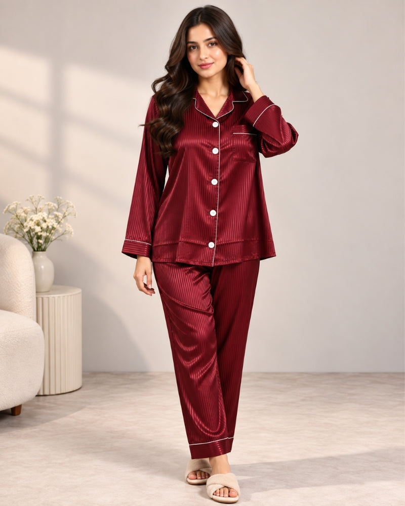 Striped Satin Notch-Collar Pyjama Set