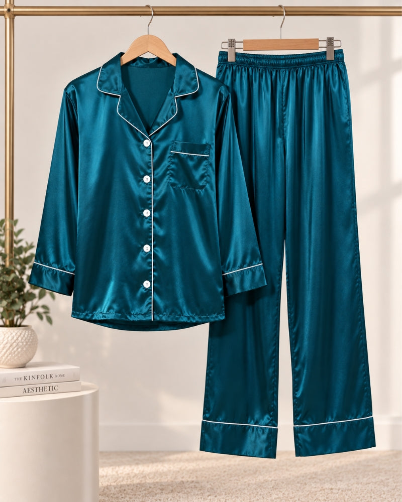 Classic Satin Piped Pajama Set