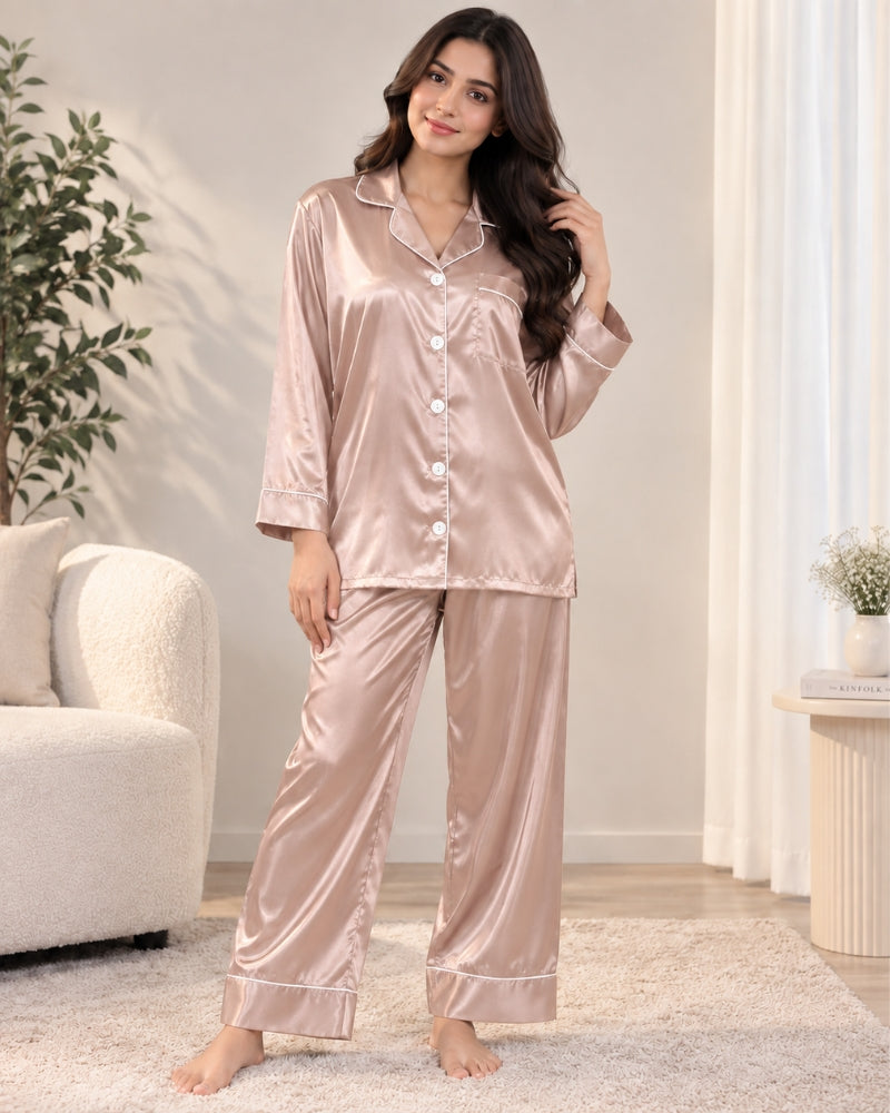 Classic Satin Piped Pajama Set