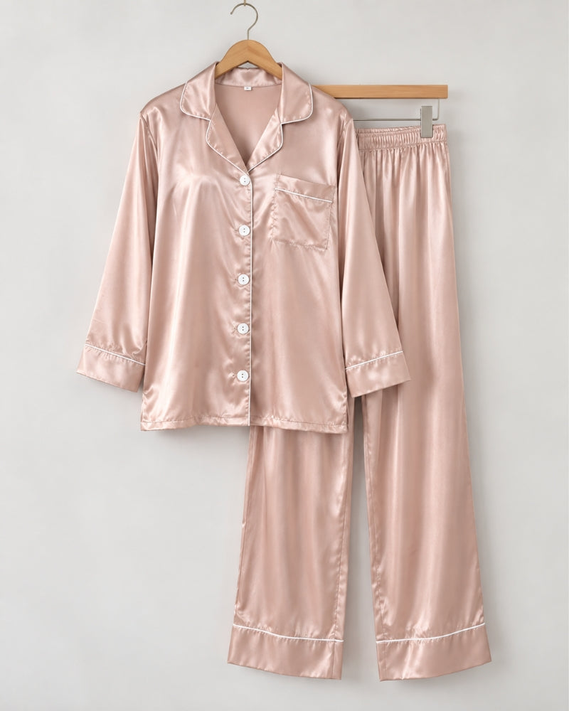 Classic Satin Piped Pajama Set