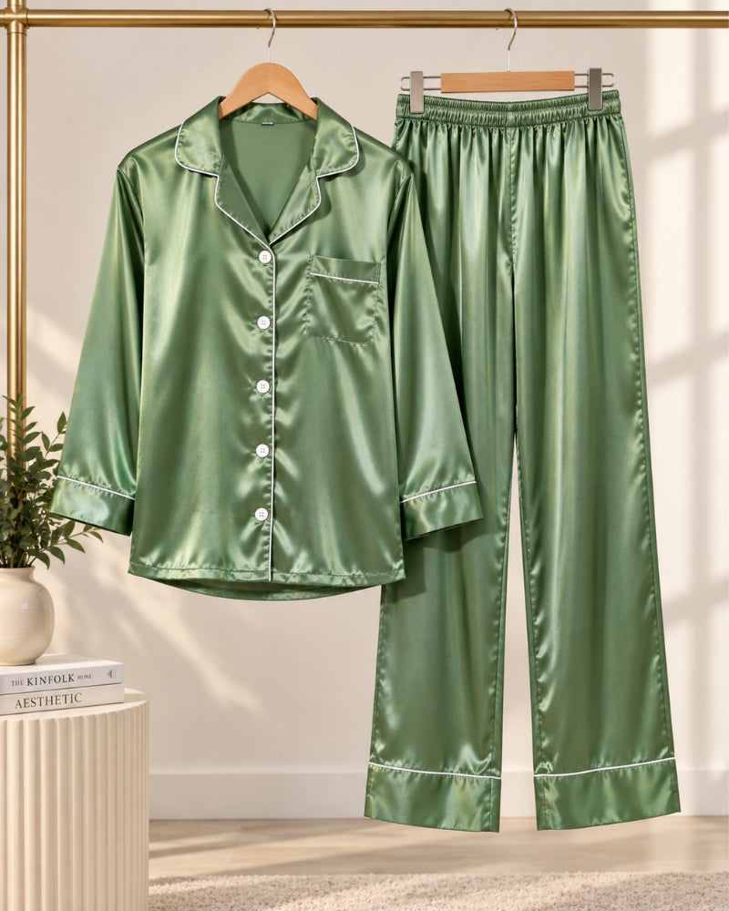 Classic Satin Piped Pajama Set