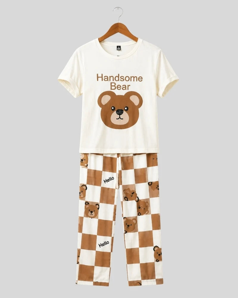 Handsome Bear Checkered Pajama Set