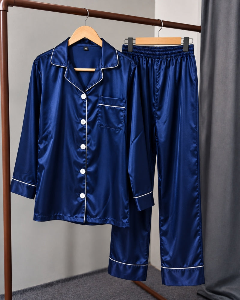 Classic Satin Piped Pajama Set