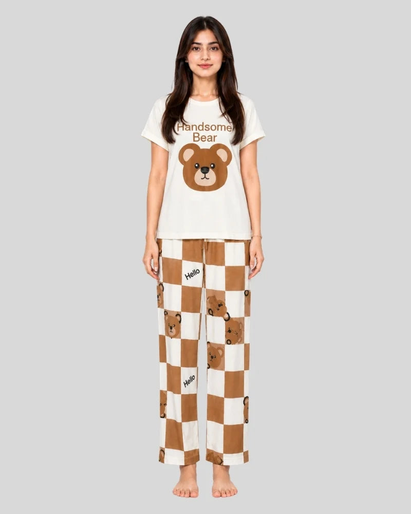 Handsome Bear Checkered Pajama Set