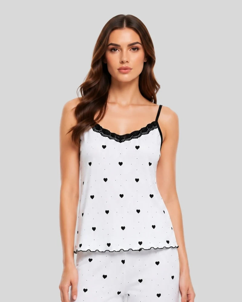 Lace Trim Hearts Cami Pajama Set