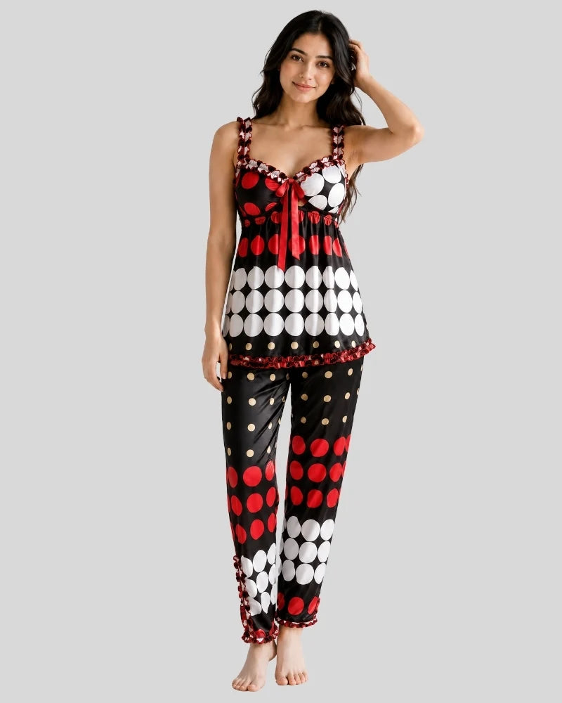 Polka Dot Ruffle Cami Pajama Set
