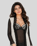 Lace Trim Polka Dot Sheer Robe Set