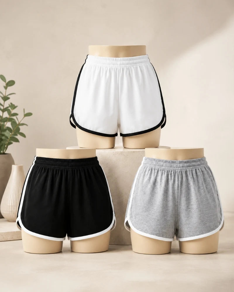 Contrast-Trim Dolphin Shorts (Pack of 3: White, Black, Grey)