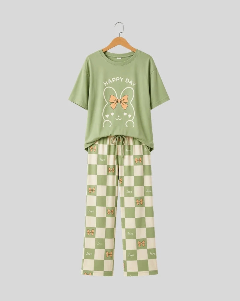 Happy Bunny Checkered Pajama Set