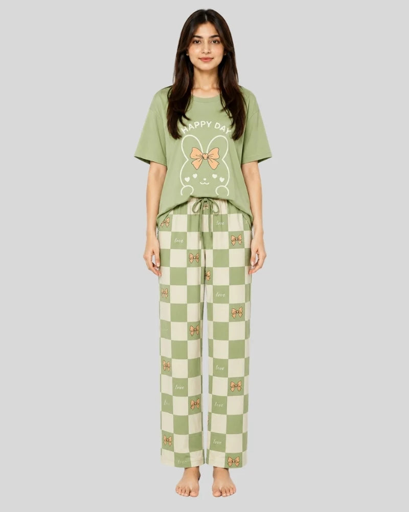 Happy Bunny Checkered Pajama Set