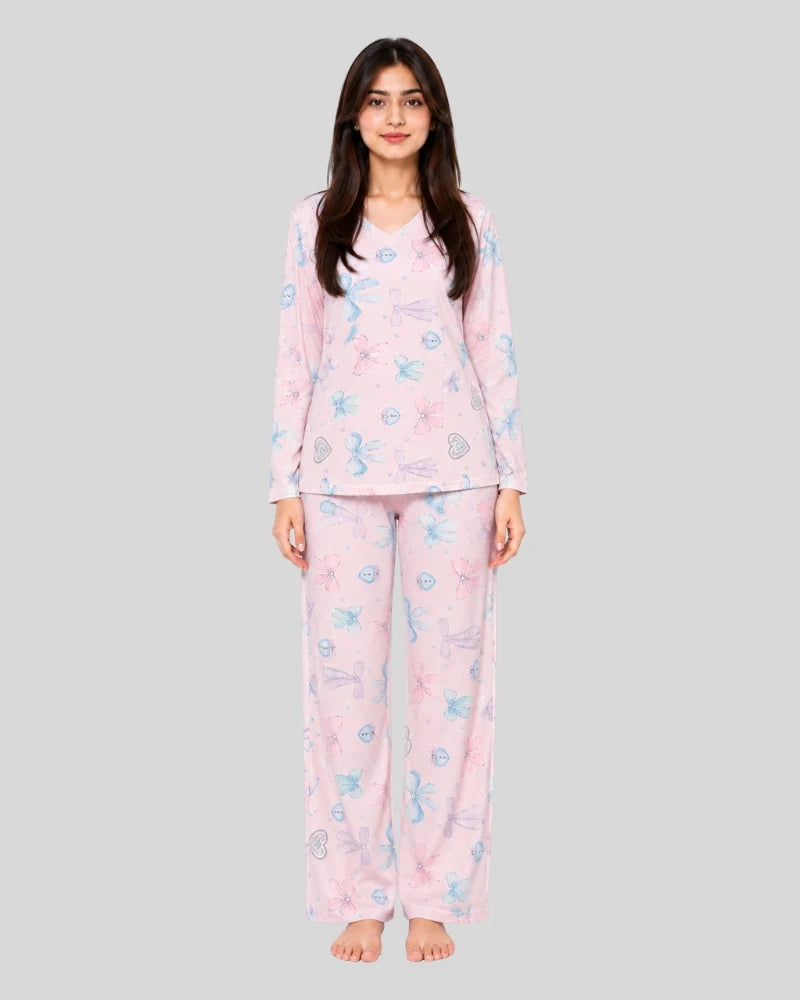 Bow V-Neck Pajama Set