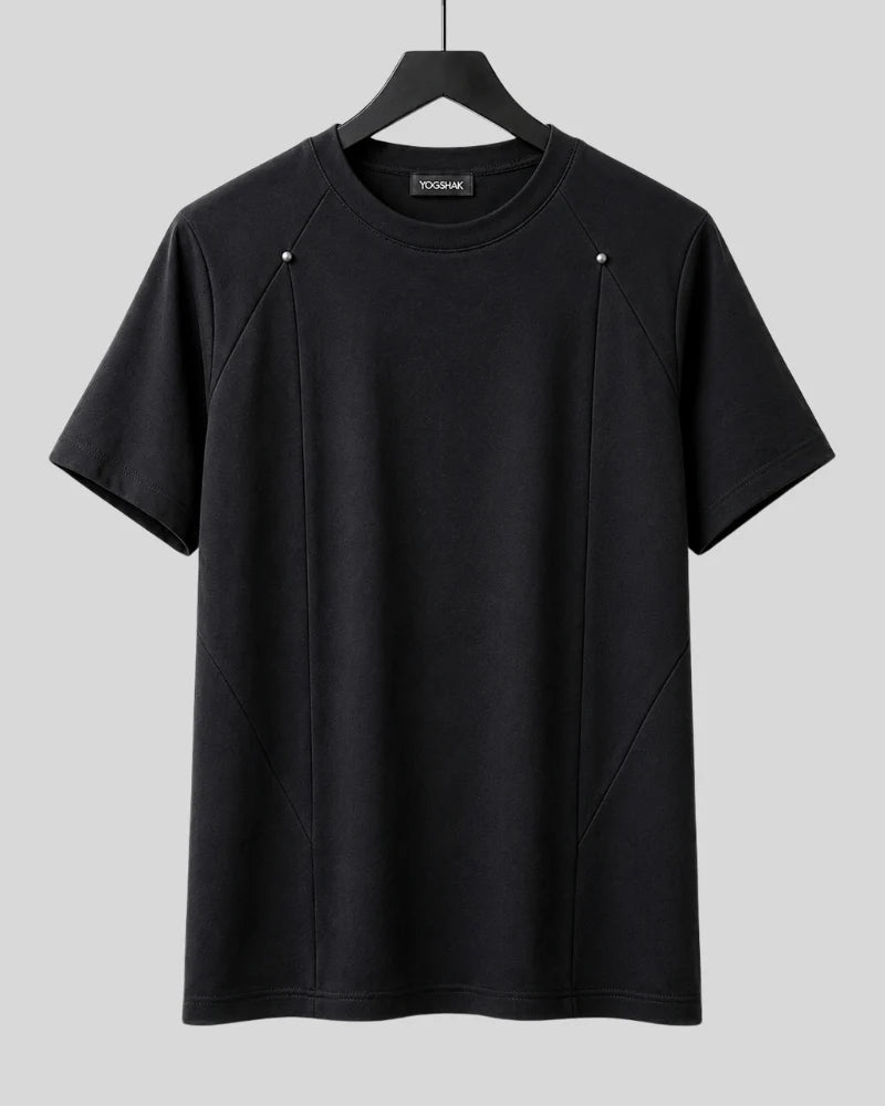 Panelled Crew-Neck T-Shirt with Stud Detail (Plus Size)