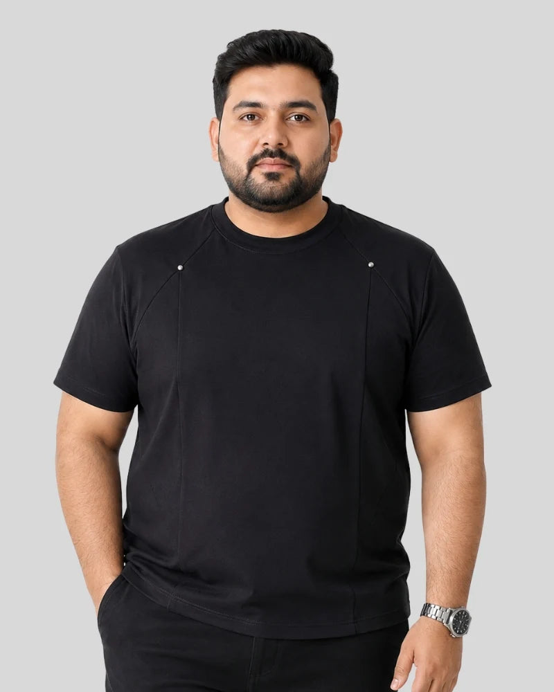 Panelled Crew-Neck T-Shirt with Stud Detail (Plus Size)