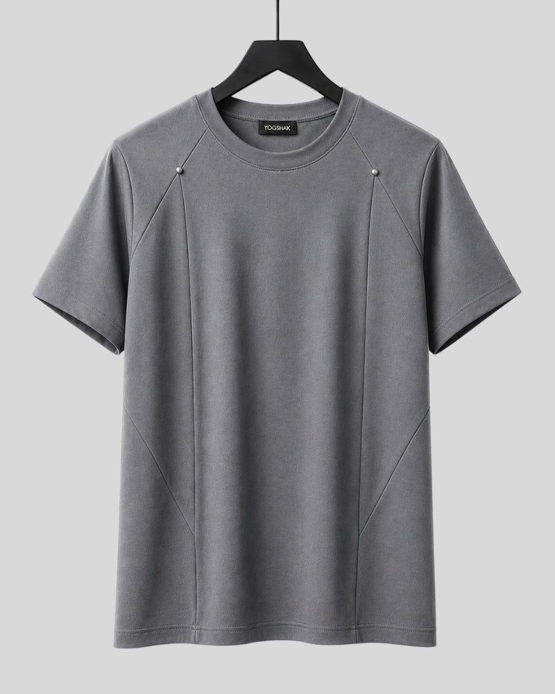 Panelled Crew-Neck T-Shirt with Stud Detail (Plus Size)
