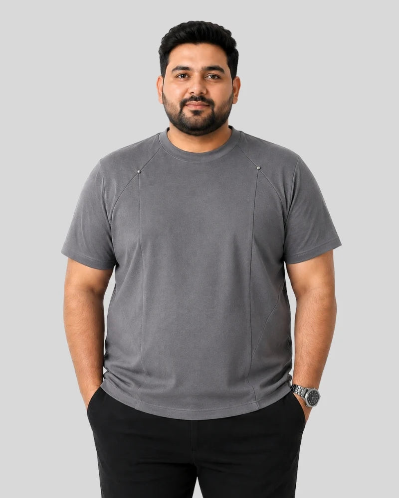 Panelled Crew-Neck T-Shirt with Stud Detail (Plus Size)