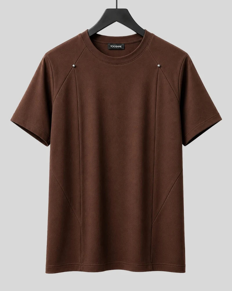 Panelled Crew-Neck T-Shirt with Stud Detail (Plus Size)