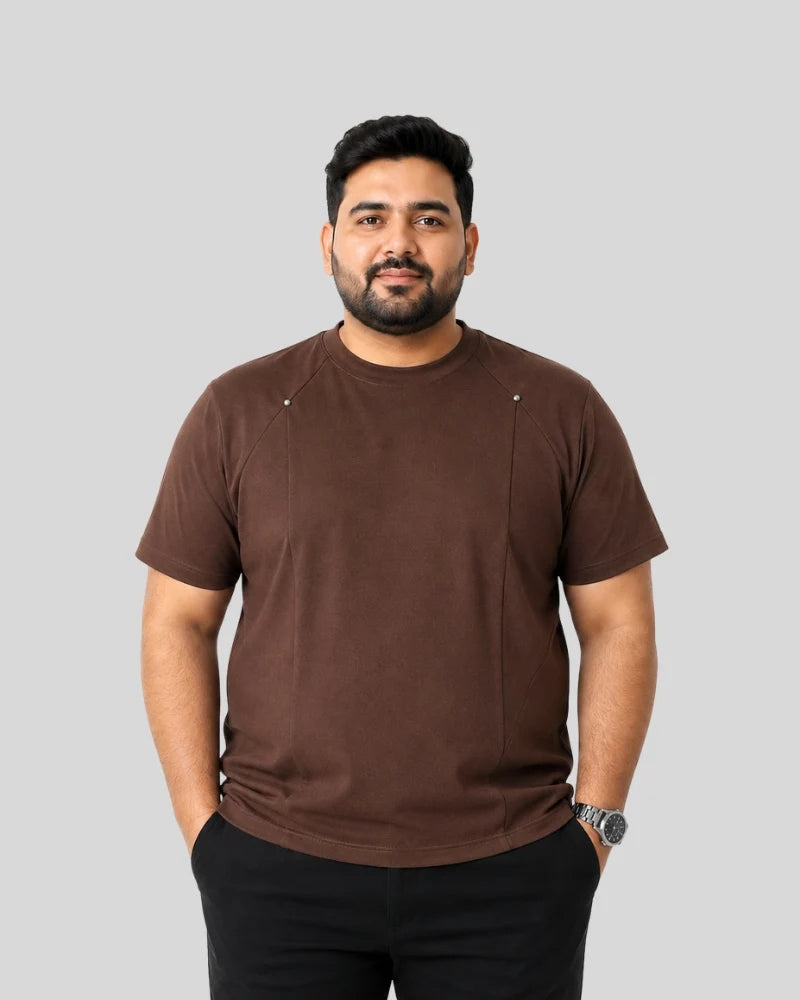 Panelled Crew-Neck T-Shirt with Stud Detail (Plus Size)