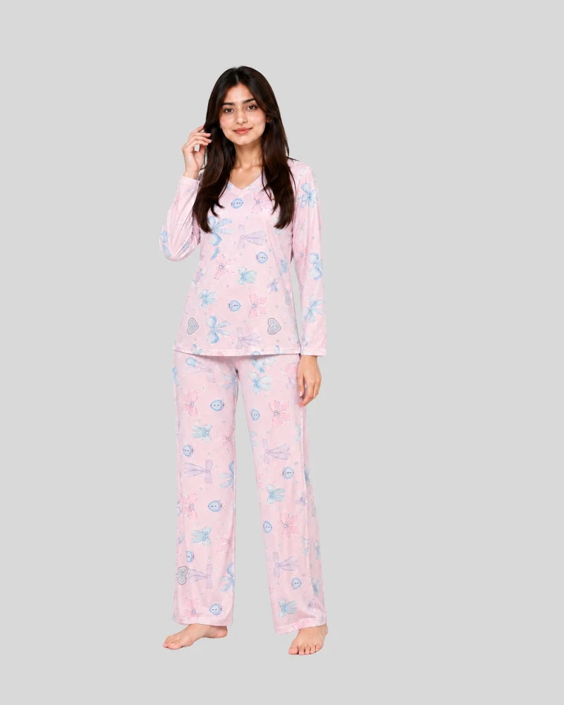 Bow V-Neck Pajama Set