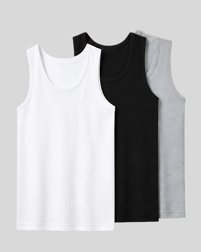 Ribbed Scoop-Neck Tank Top (Pack of 3: Grey, Black, White)