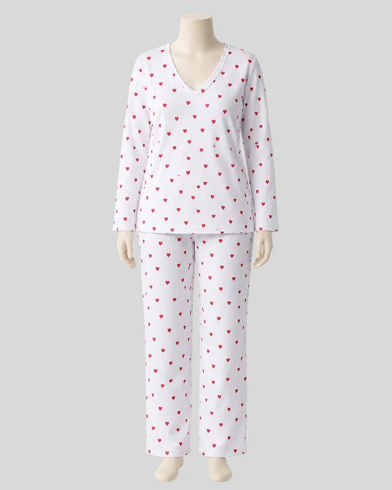Little Hearts V-Neck Pajama Set